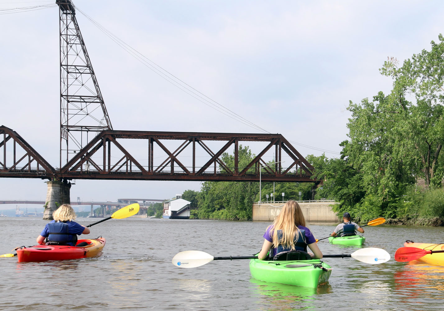 People kayaking in the Hudson River